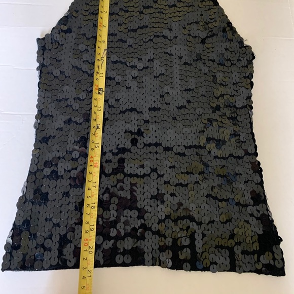 Shiny Black knit tank top fully sequined front halter neck elastic fit US S-M - Picture 8 of 9